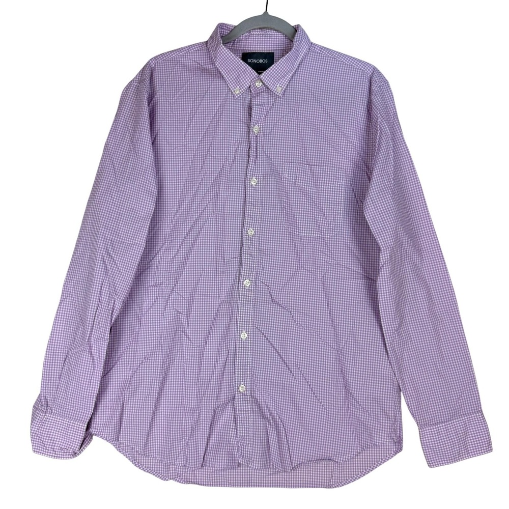 Bonobos Shirt Mens Large Purple Check Long Sleeve Button Down Slim Fit Casual